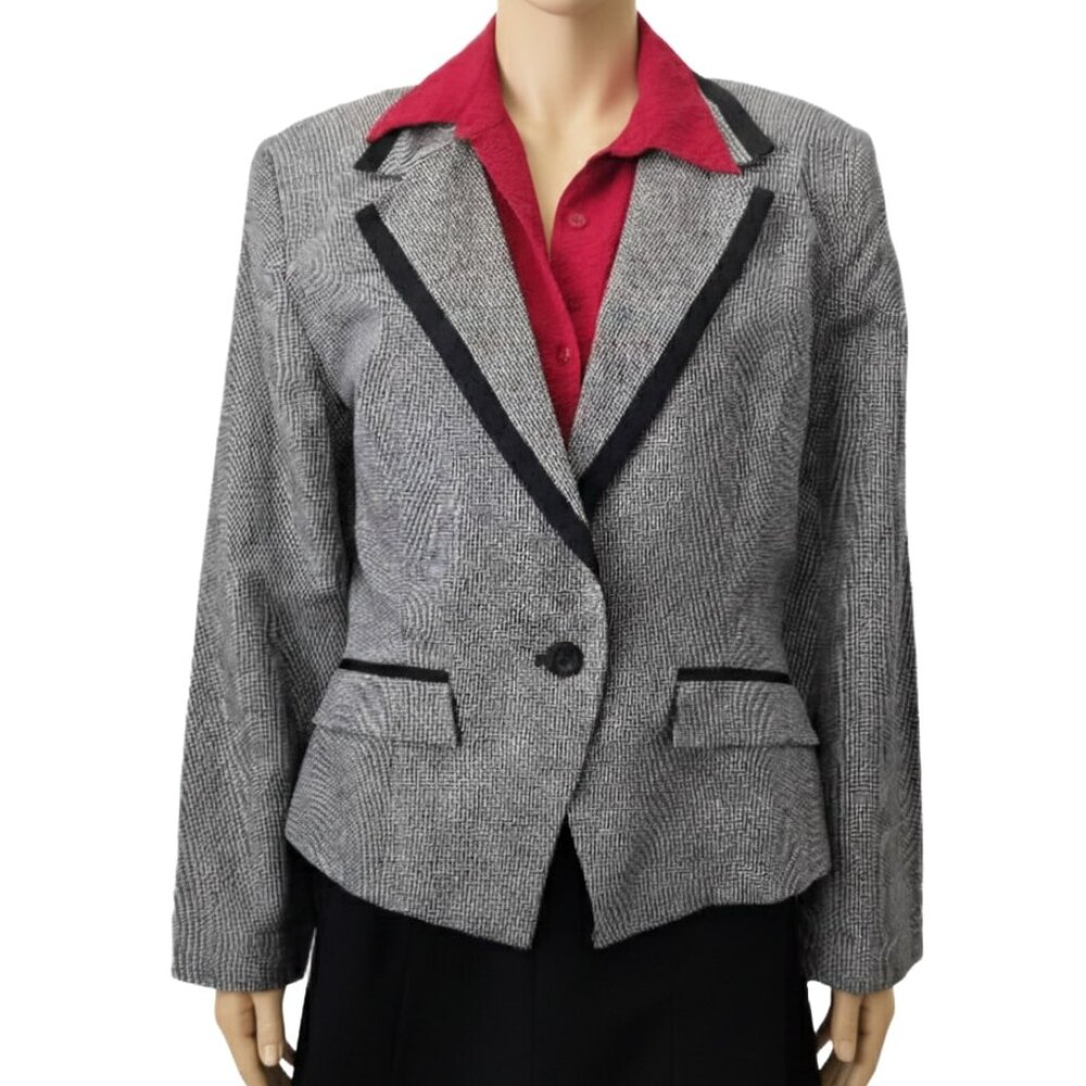 For Pete’s Sake Blazer Houndstooth Black and White Single Button Womens Medium